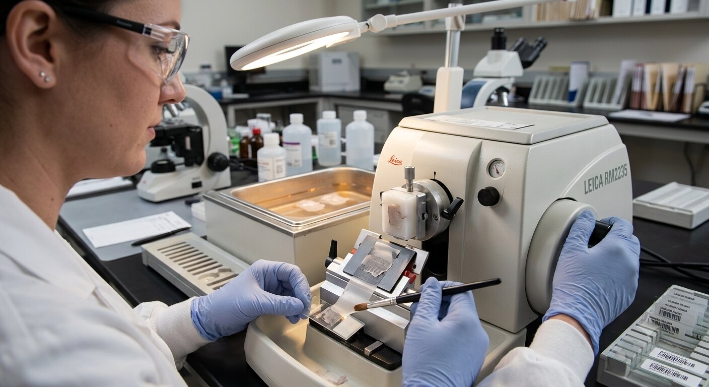 doctor evaluating specimen