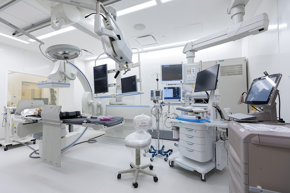 Various screens, monitors and imaging equipment in Keck Medical Center of USC's advanced endoscopy laboratory