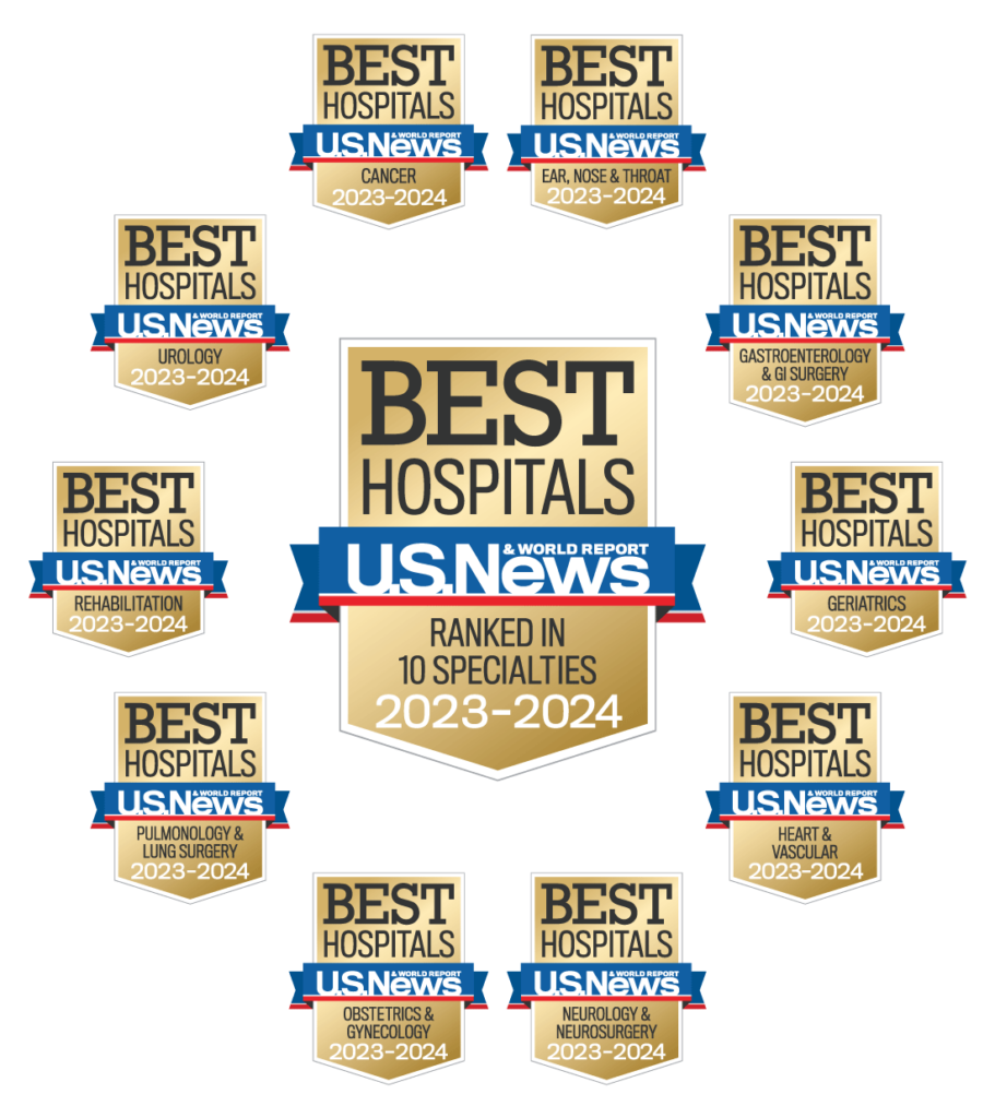 U.S. News & World Report Best Hospitals Badge Ranked in 10 Specialties 2023-24