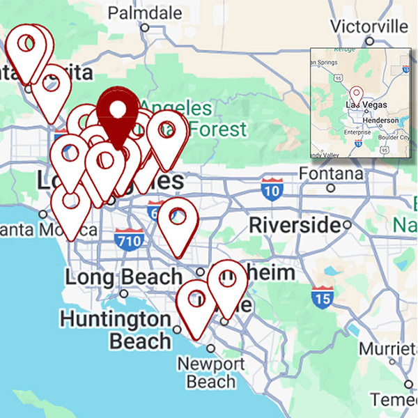 A map of pins indicating Keck Medicine of USC facilities.