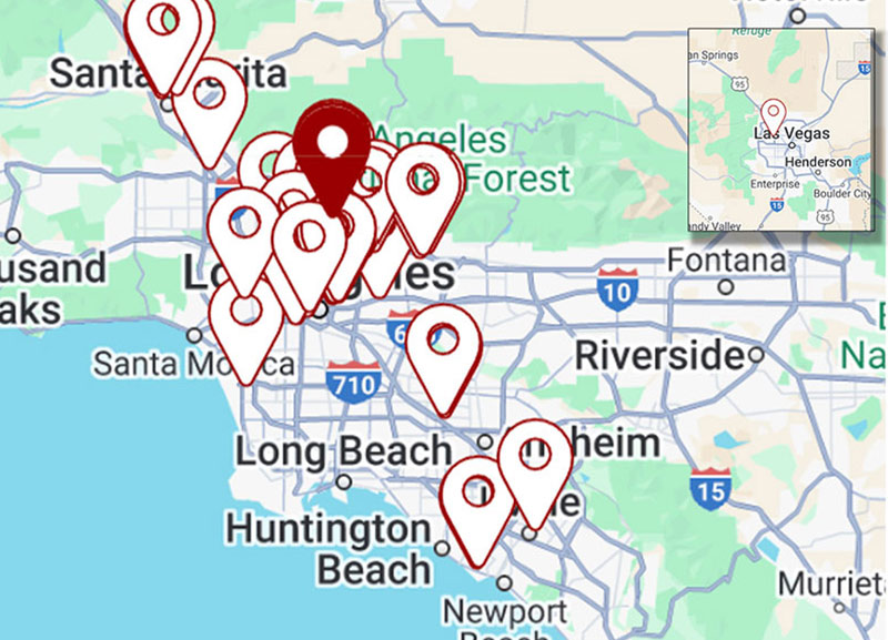 A map of pins indicating Keck Medicine of USC facilities.