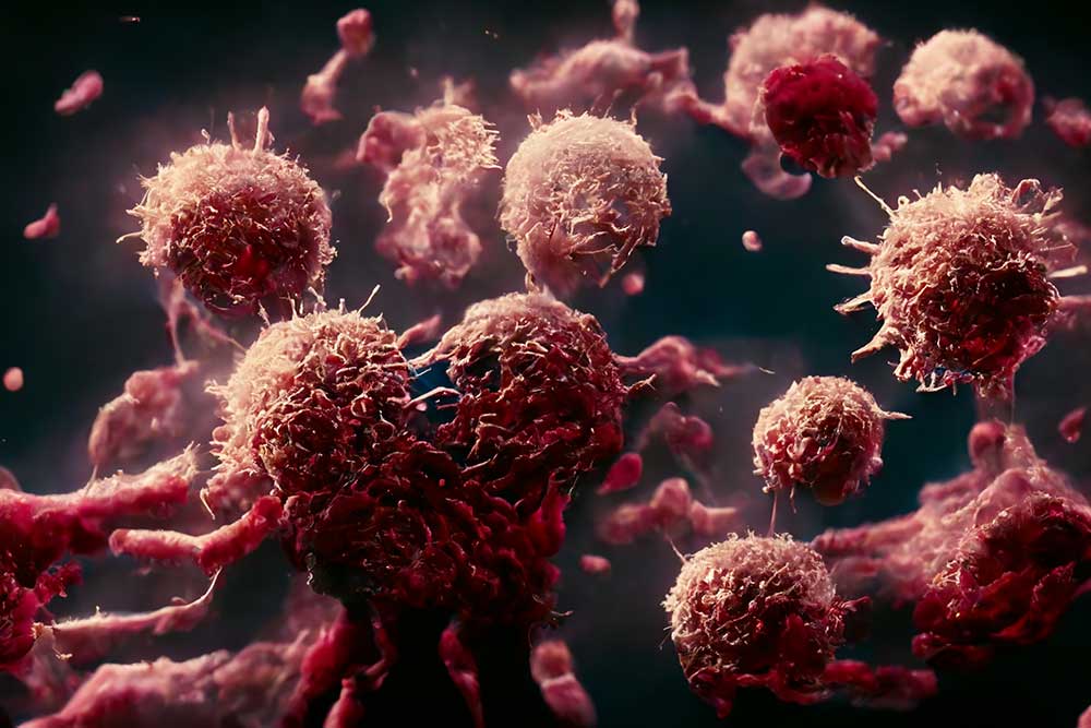 A 3-d rendering of T-cells fighting viruses in the blood stream, an immunotherapy concept.