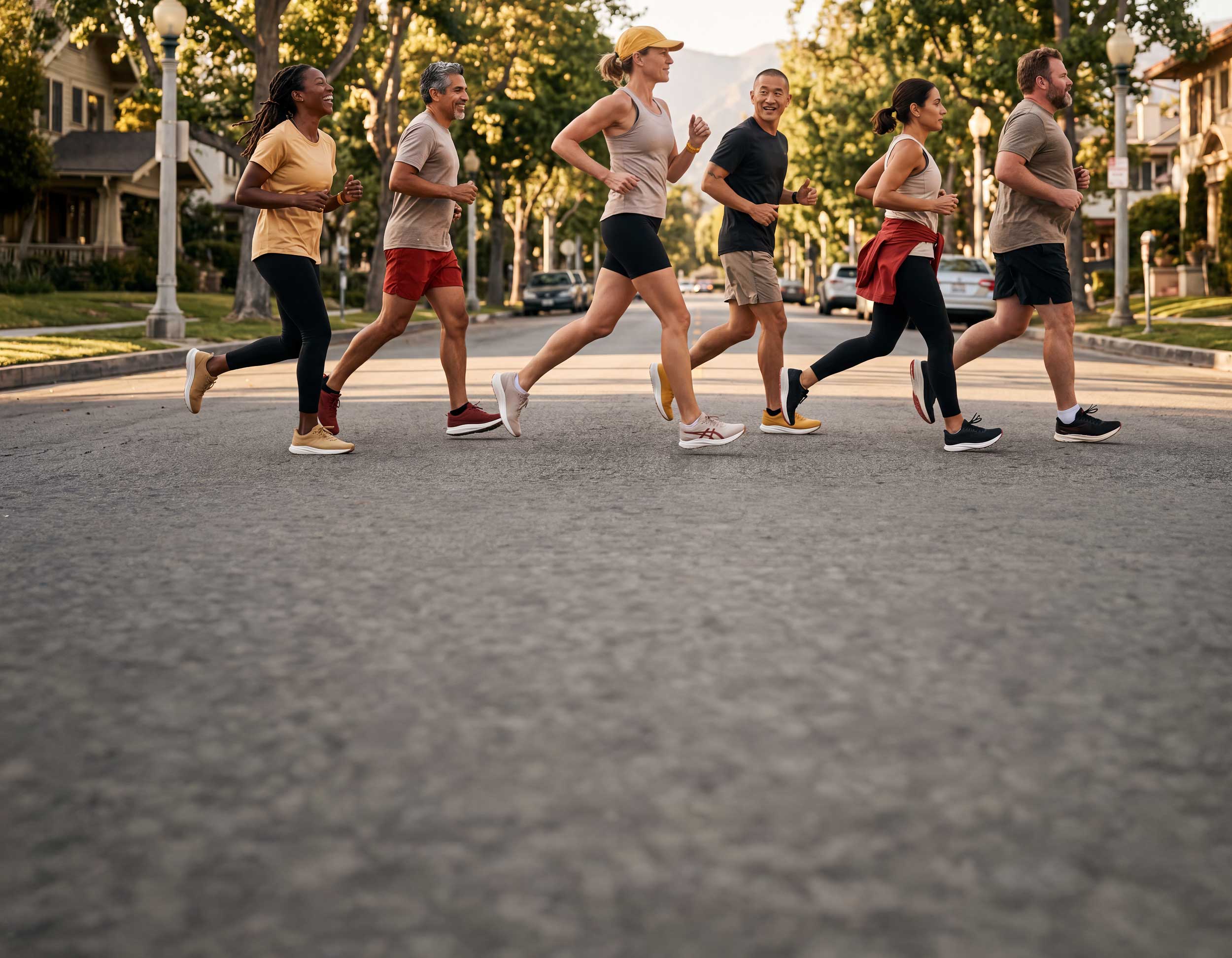 A diverse group of healthy adults jogging outdoors with text: Together We Are Limitless. The expertise you need. The care you deserve.
