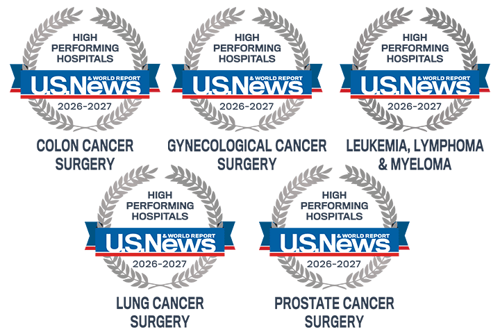 U.S. News & World Report High Performing Hospitals badges for cancer.